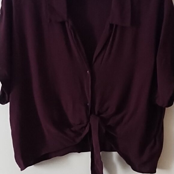 Wilford Tie Front Blouse Maroon Burgundy L - Picture 2 of 4